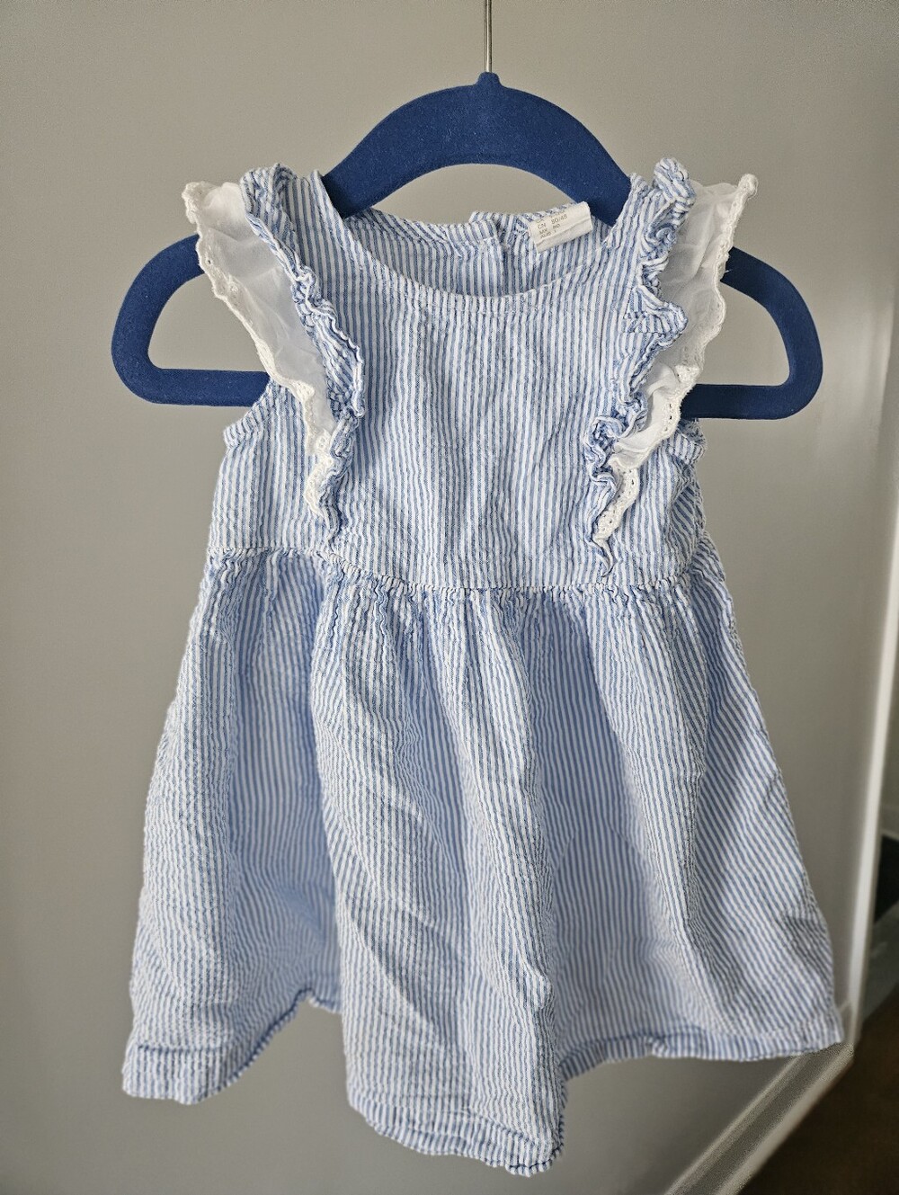 H&M Light Blue and White Striped Ruffle Dress